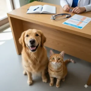 Plan de salud veterinario para mascotas - golden retriever y gato