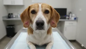 Leishmaniosis en perros: síntomas, tratamiento y prevención 7 Perro con lesiones cutáneas por leishmaniasis canina en consulta veterinaria