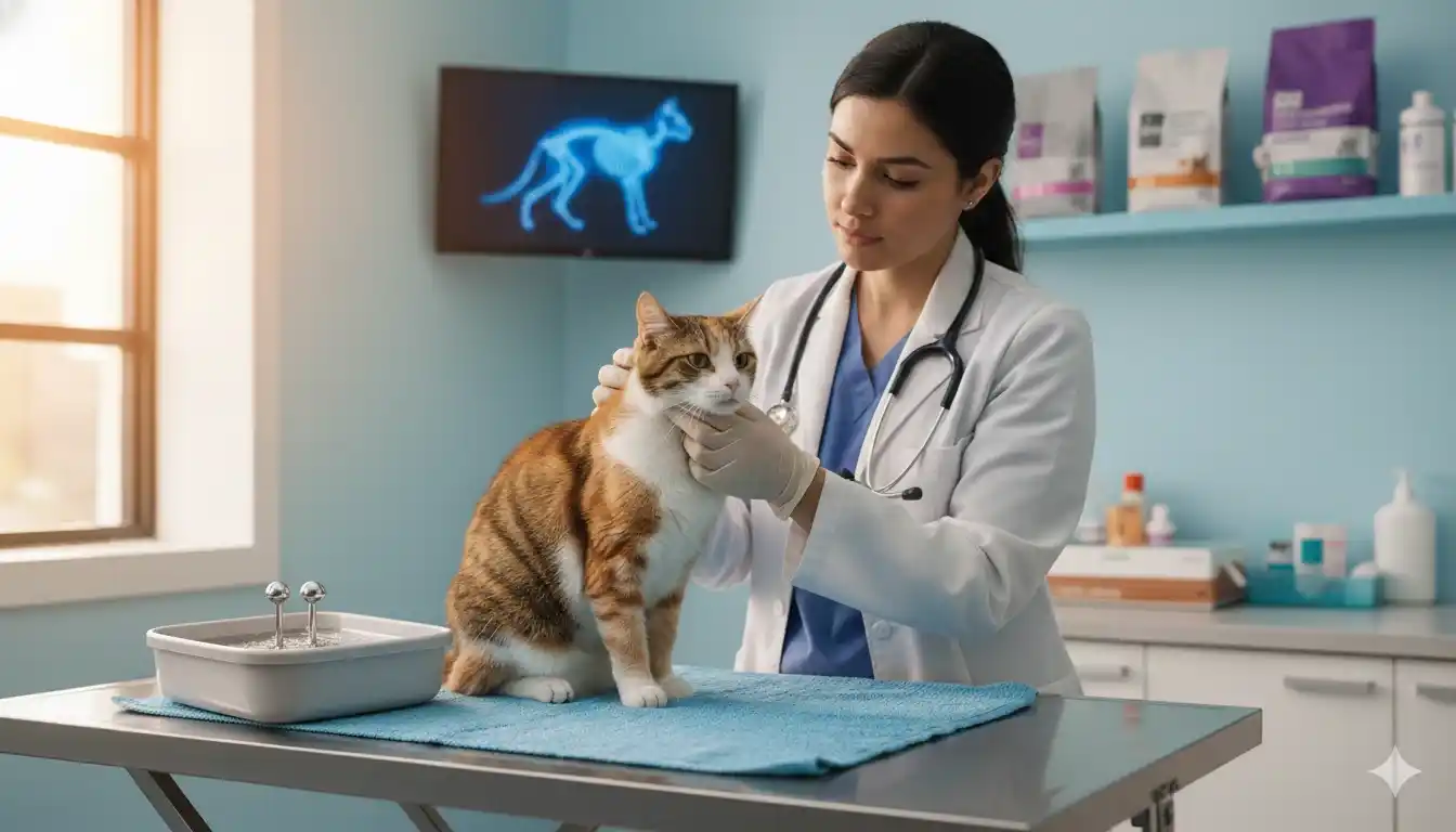 Gato en revisión veterinaria para evaluar salud y comportamiento