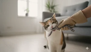 Gato jugando de forma activa con juguete sin agresividad