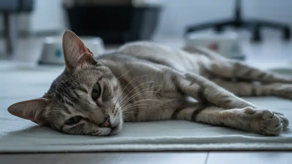 Gato tumbado sin fuerza