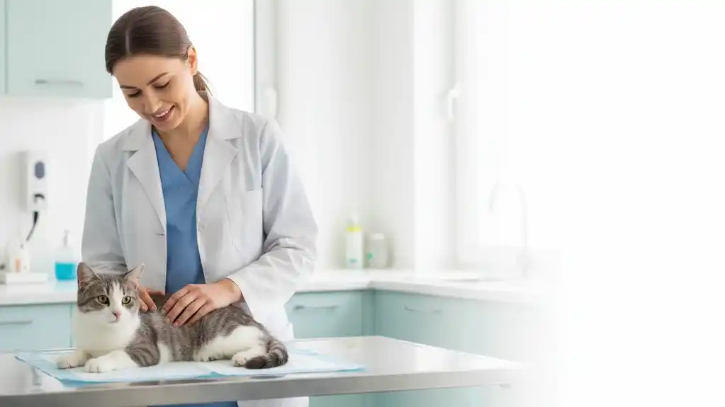 Esterilización y castración en perros y gatos: todo lo que necesitas saber 1 Gata tranquila siendo atendida por veterinaria en clínica durante consulta previa a esterilización