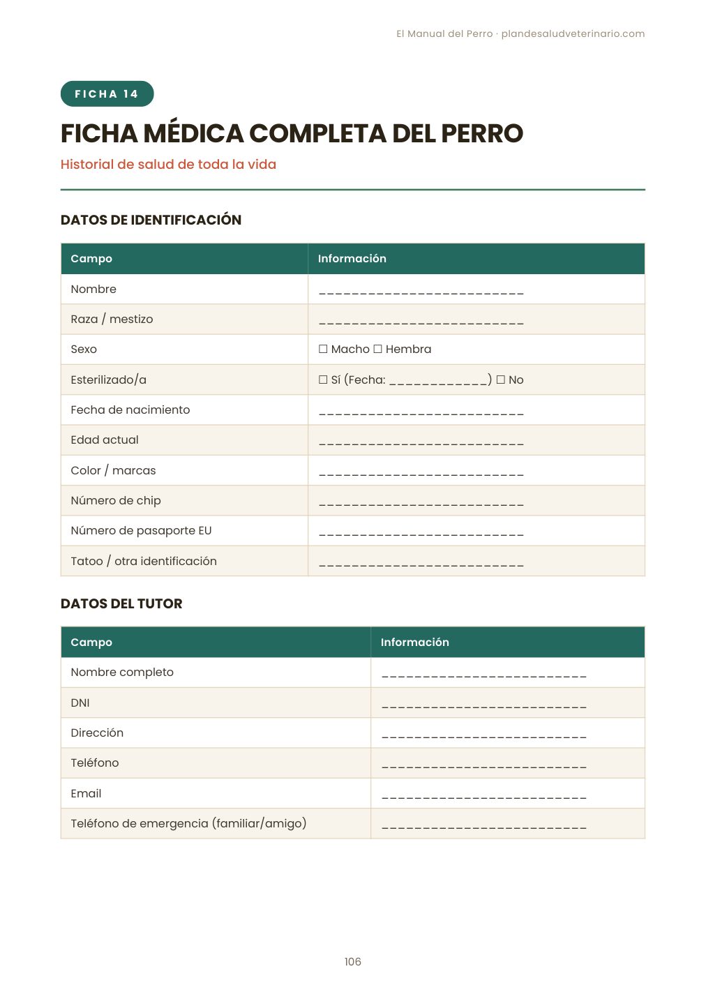 El Manual del Perro — Guía Veterinaria Completa 5 Ficha imprimible: lista pre-llegada