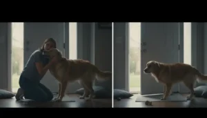 🐶 Errores comunes al dejar solo a un perro (y cómo evitarlos) 2 Golden retriever se despide de su dueña en la puerta antes de quedarse solo en casa
