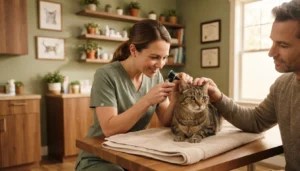Chequeo geriátrico para perros y gatos: qué incluye y a partir de qué edad 15 Gato senior tranquilo sobre la mesa de consulta durante su revisión geriátrica anual