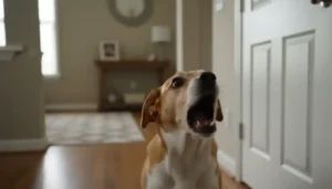 🐶 Mi perro ladra cuando se queda solo en casa: causas y solución real 5 Perro ladrando junto a la puerta de entrada de casa
